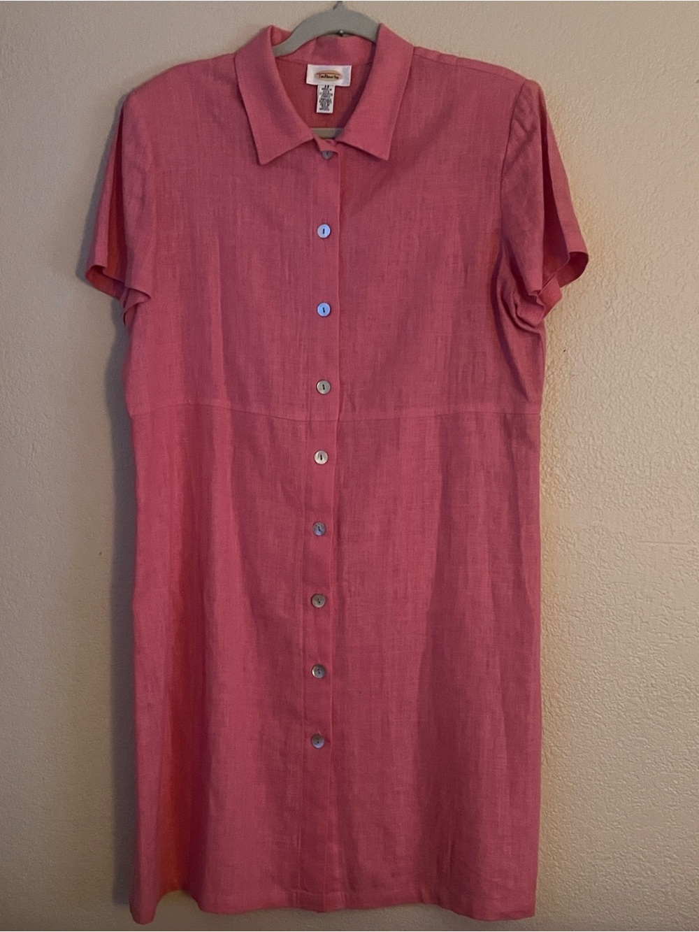 Talbots Linen Vintage Button Down Shift Dress, Size 14, Made in the USA